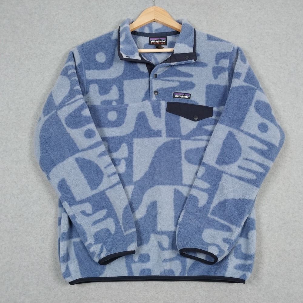 Patagonia Synchilla Womens Medium Blue Mother Tree Geometric Snap T Fleece